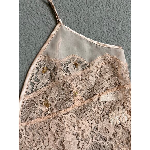 Valerie Stevens Cami Tank Top Large Sheer Lace Gold Sequin Pink Coquette Y2K - Picture 2 of 10